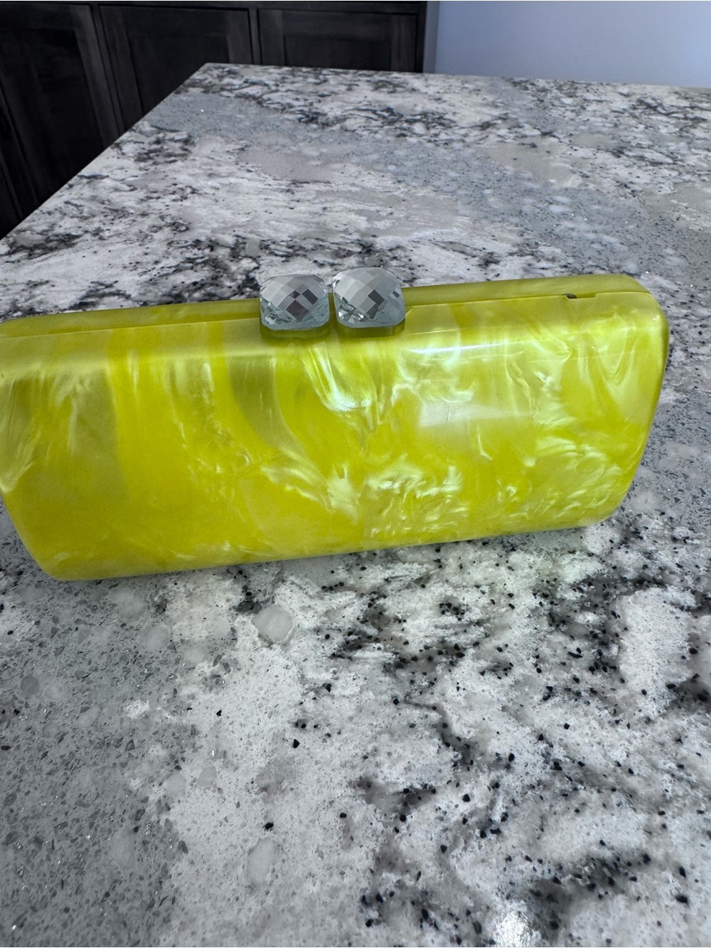 Yellow Marbled Acrylic Clutch with Crystal Toggle
